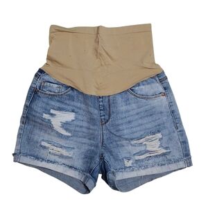 Indigo Poppy Maternity Denim Shorts Womens Medium